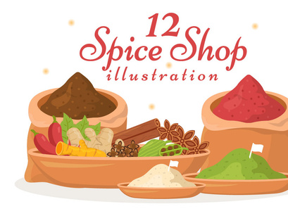 12 Spice Shop and Seasoning Illustration
