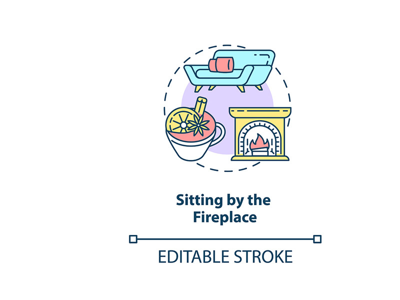 Sitting by fireplace concept icon