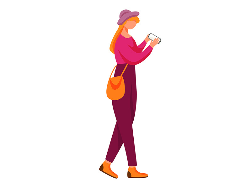 Young woman with smartphone flat vector illustration