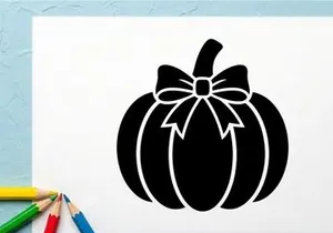 Black Halloween Pumpkin Icon with Bow for Fall and Holiday Decor