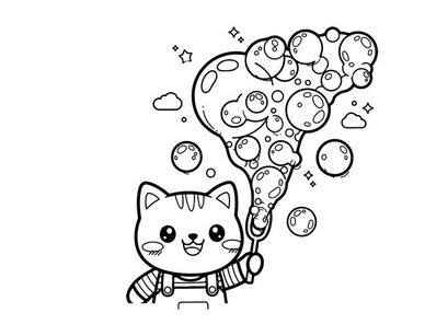 Cute cat with soap bubbles playful vector illustration