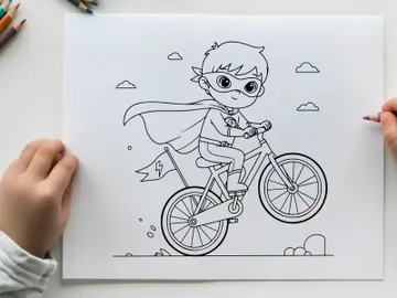 Kid superhero riding bike vector illustration flat design preview picture