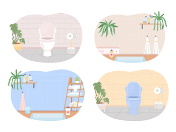 Bathrooms and water closets flat color vector illustrations set preview picture