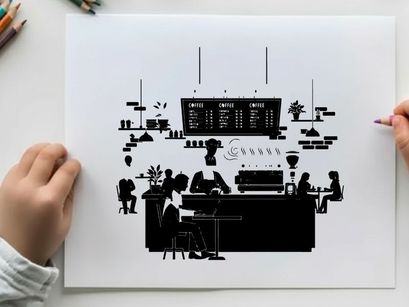 Silhouette of people in a modern coffee shop interior