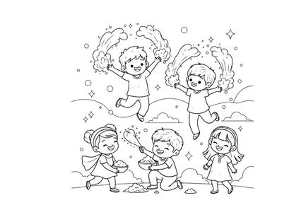 Children playing joyfully outdoor vector illustration