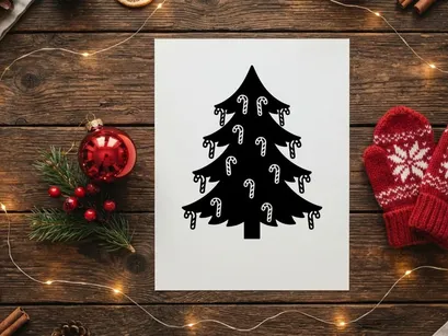 Árbol de Navidad estilizado con decoraciones de bastones de caramelo para celebraciones festivas