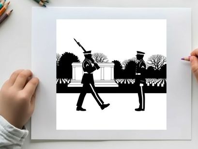 Soldiers in silhouette at the tomb of the unknown soldier memorial