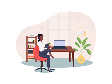 Stretching in chair at workplace 2D vector web banner, poster preview picture