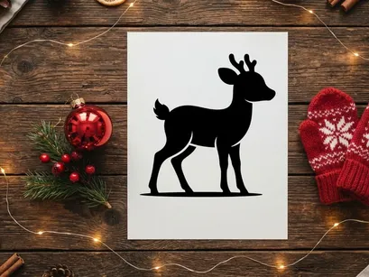Silhueta preta de uma rena fofa isolada em fundo branco para design de Natal