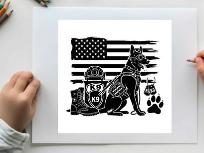 American k9 police dog silhouette with patriotic background