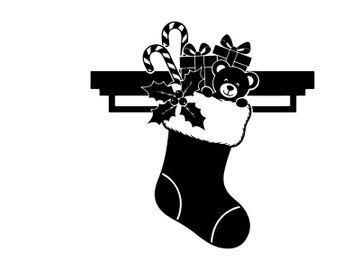 Christmas stocking silhouette with teddy bear and candy cane preview picture