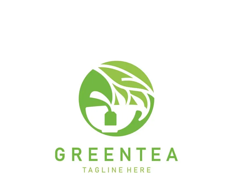 Green tea leaf modern logo minimal geometric line style simple