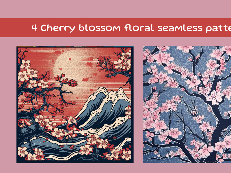 Spring Cherry Blossoms in a Japanese Linocut Style