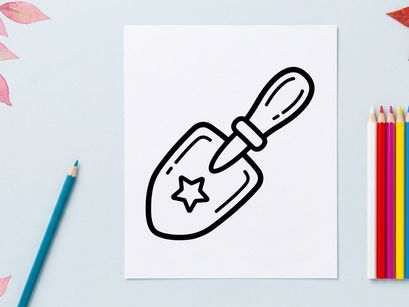 Garden trowel icon with star. Hand shovel tool for planting and gardening tasks.