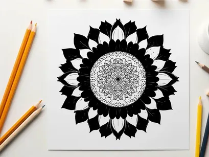 Intricate black and white silhouette mandala design art