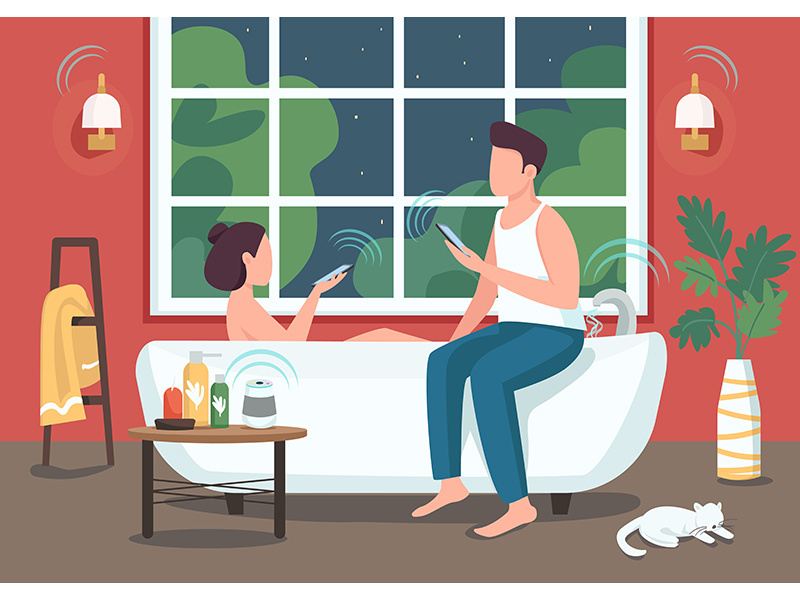 Couple in smart bathroom flat color vector illustration