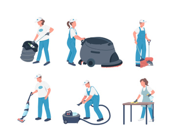 Janitors flat color vector faceless characters set preview picture