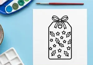 Weihnachtsanhänger mit Stechpalmen- und Sternenmuster-Linienkunst