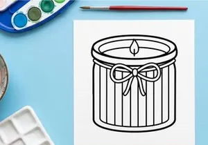 Scented candle icon. Minimalist line art illustration of a decorative wax candle.