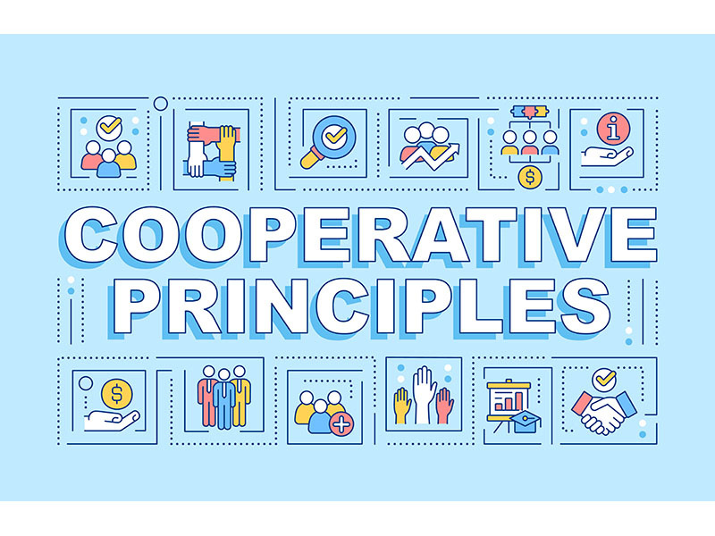 Cooperative principles word concepts blue banner