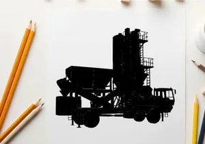 Silhouette of a large industrial truck with a tall conveyor system