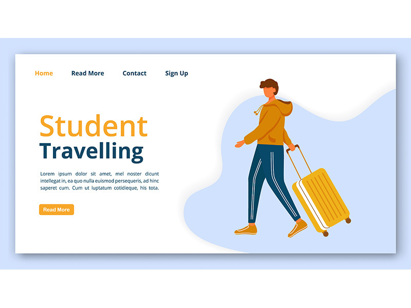 Student travelling landing page vector template