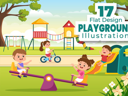 17 Children Playground Cartoon Illustration