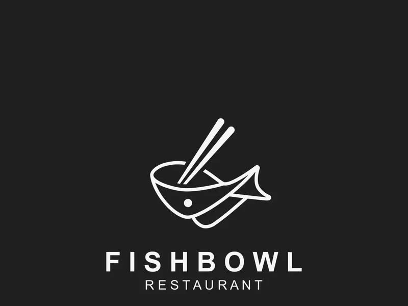 Fish Bowl logo with Chopstick, Japanese restaurant Poke Sushi Seafood unique design