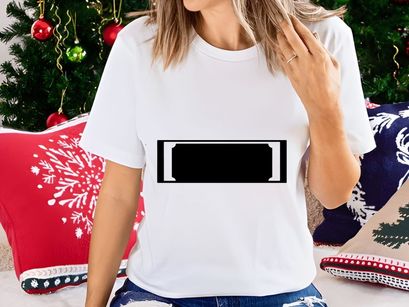 A black rectangle with a white outline and a circular design in the center