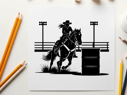 Cowboy riding horse silhouette in rodeo arena