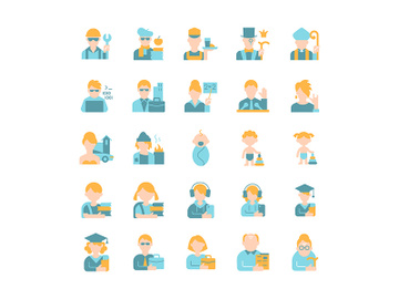 Different people avatars vector flat color icon set preview picture