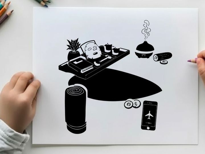 Silhouette of a man with travel items and laptop