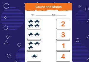 10 Pages Count and match with the correct number. Matching education game. Count how many items and choose the correct number