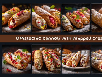 Pistachio cannoli with whipped cream preview picture