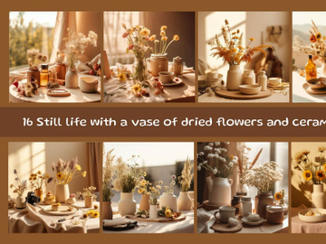 Still life with a vase of dried flowers and ceramics preview picture