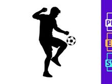 Silhouette of a soccer player kicking a ball with dynamic movement and energy