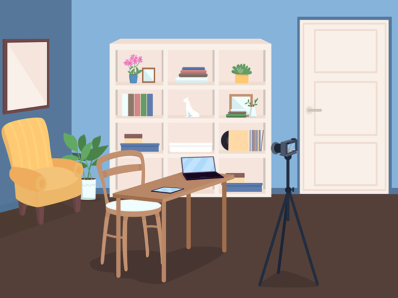 Studio for video recording flat color vector illustration