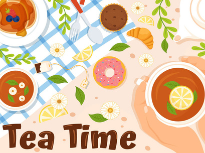 14 Tea Time Vector Illustration