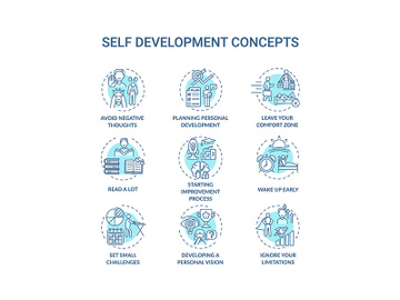 Self development turquoise concept icons set preview picture