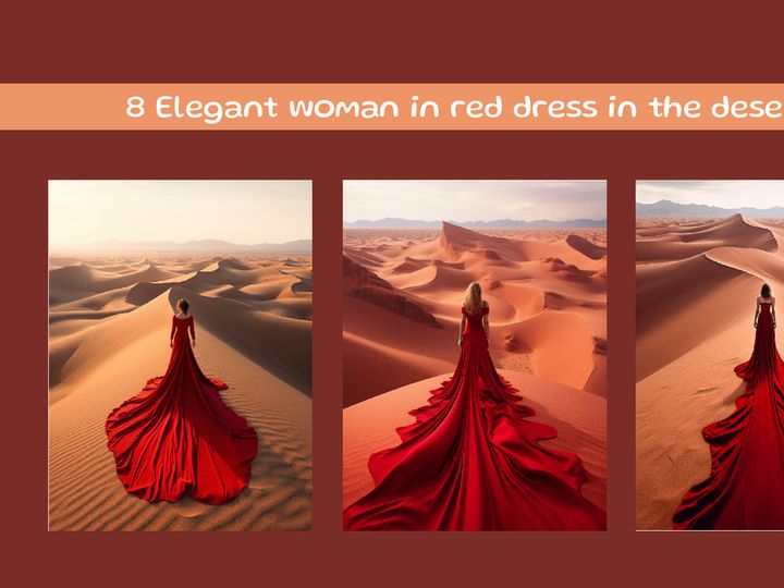 Elegant woman in red dress in the desert