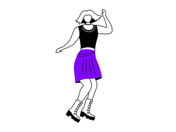 Dancing punk girl flat contour vector illustration preview picture