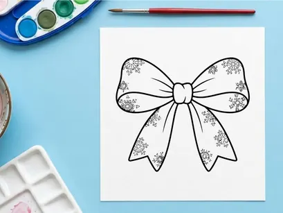 Ilustração de laço de Natal com padrão de floco de neve para embrulho de presentes e decoração de feriados
