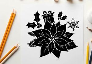 holiday poinsettia gift box vector illustration