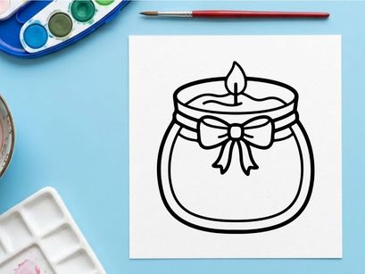 Scented candle line art icon. Minimalist vector illustration of a decorative wax candle.