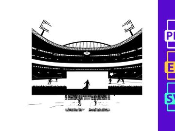 Soccer stadium with players in action under bright lights preview picture