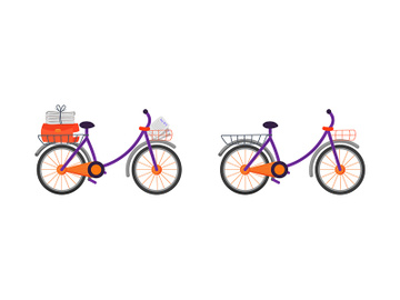 Courier bicycle flat color vector object set preview picture