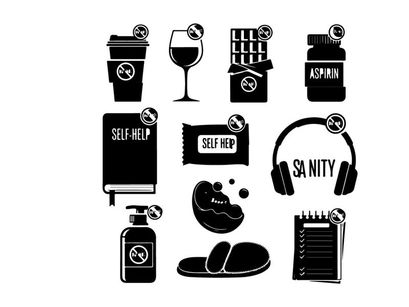 Silhouette icons for mental health and self care silhouette