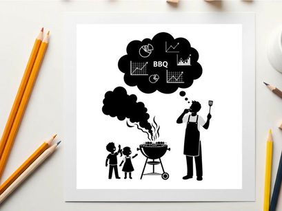 Silhouette of a man and kids enjoying a bbq on a sunny day silhouette