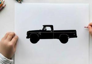 Silhouette of a classic american pickup truck with a long bed