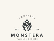 Monstera deliciosa leaf nature logo design, flat plant icon design illustration template